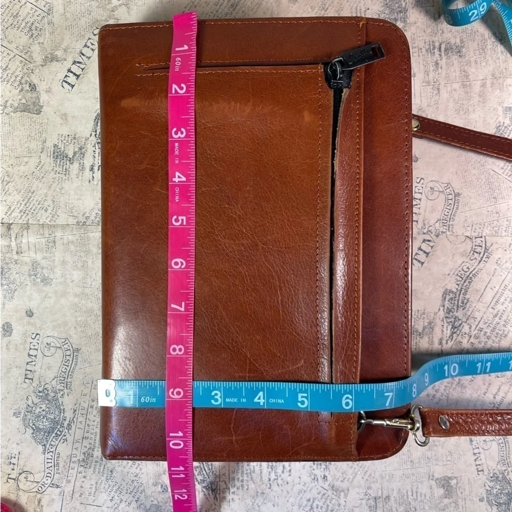 Vintage Scully Brown Leather 3-Ring Binder Planner Organizer Zip Portfolio